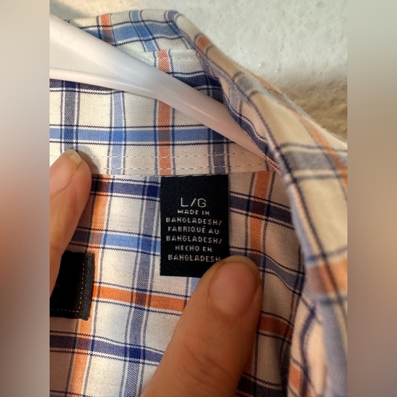 Arrows classic short sleeve button down shirt orange blue and white men size L - Picture 5 of 6